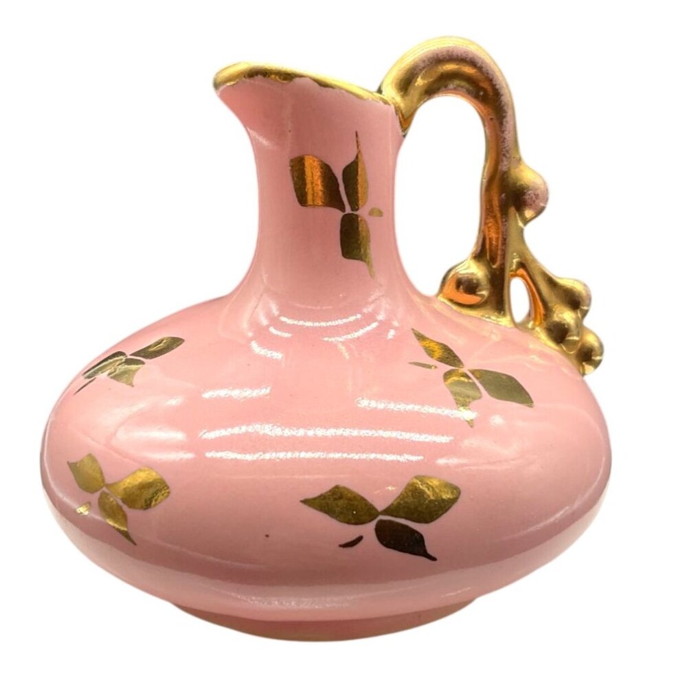 Vintage Le Pere 1950s Pink & Gold Bud Vase Pitcher 3.5"H X 3.75"W